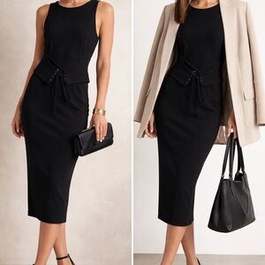 Gianni Bini Black Sleeveless Peplum Midi Dress – Size Small